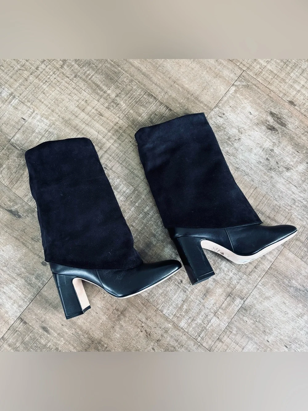 Stuart Weitzman Lucinda convertible black leather suede fold down boots size 6.5